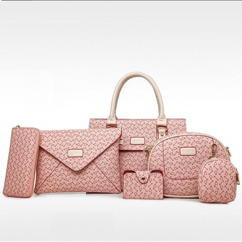 

New high-end women s bags, mother and child bags, six-piece sets, fashionable bone pattern, shoulder crossbody handbag, key bag. рожевий