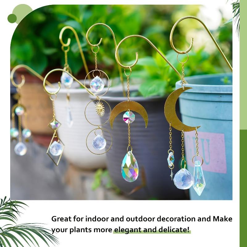 6-Pack Mini Plant Stakes with Hanging Colorful Crystal Sun Catchers 20.32cm Indoor/Outdoor Plant Stakes for Garden Potted Plants