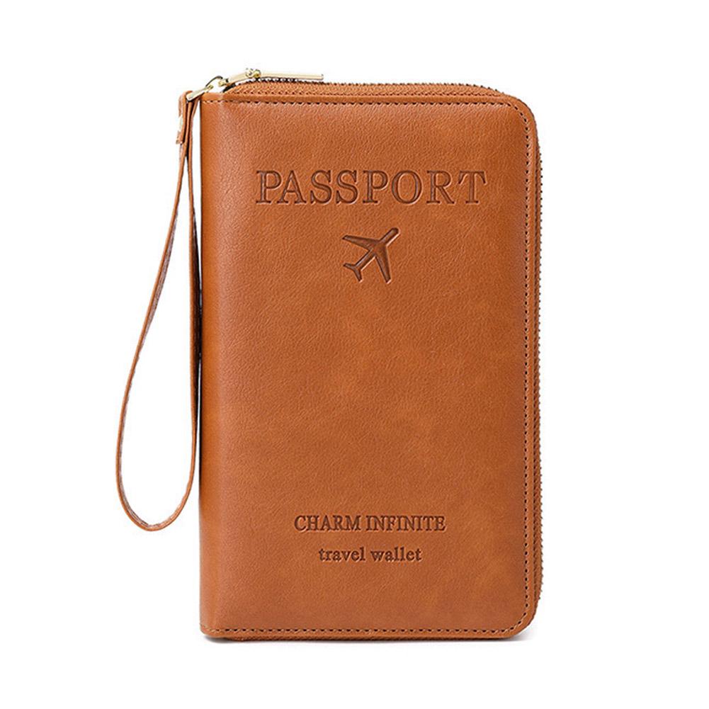 PU Leather Passport Holder Large Capacity Simple Fashion Multi-functional Ticket, Credit Card Bag Wallet Zipper Passport Bag