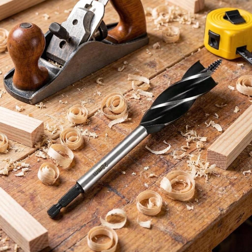 Door Lock Hole Cutter Screw Tip Four Flute Helical Drill Accessory Wood Auger Drill Piece for Woodworkers, Furniture Making
