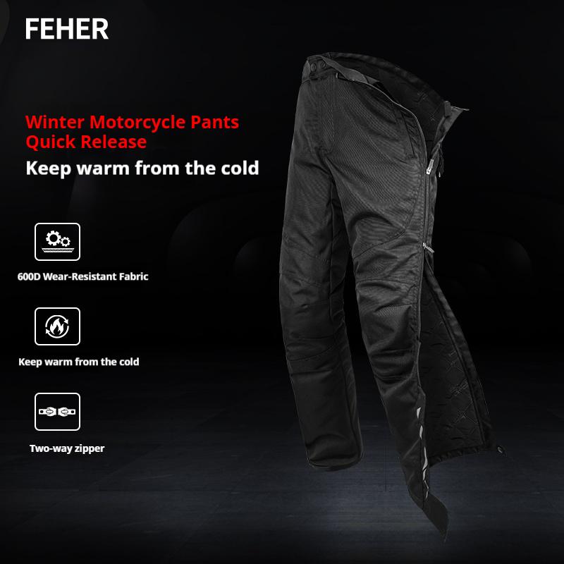 FEHER Winter Motorcycle Pants Waterproof Quick-release Thermal Motorbike Trousers Unisex Built-in Removable CE Protective Gear