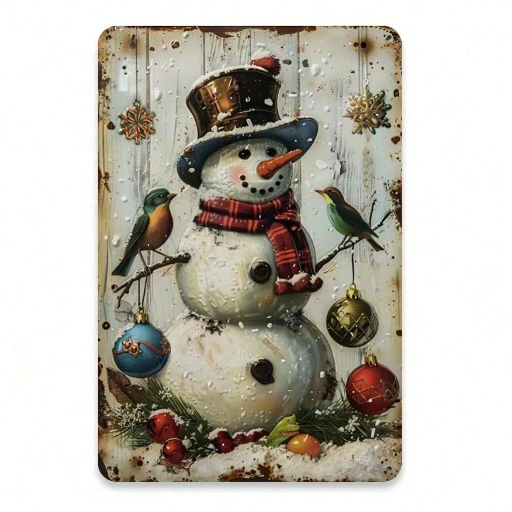 Vintage Snowman Metal Tin Sign 8x12 Inch Wall Art Home Bar Garage Decor