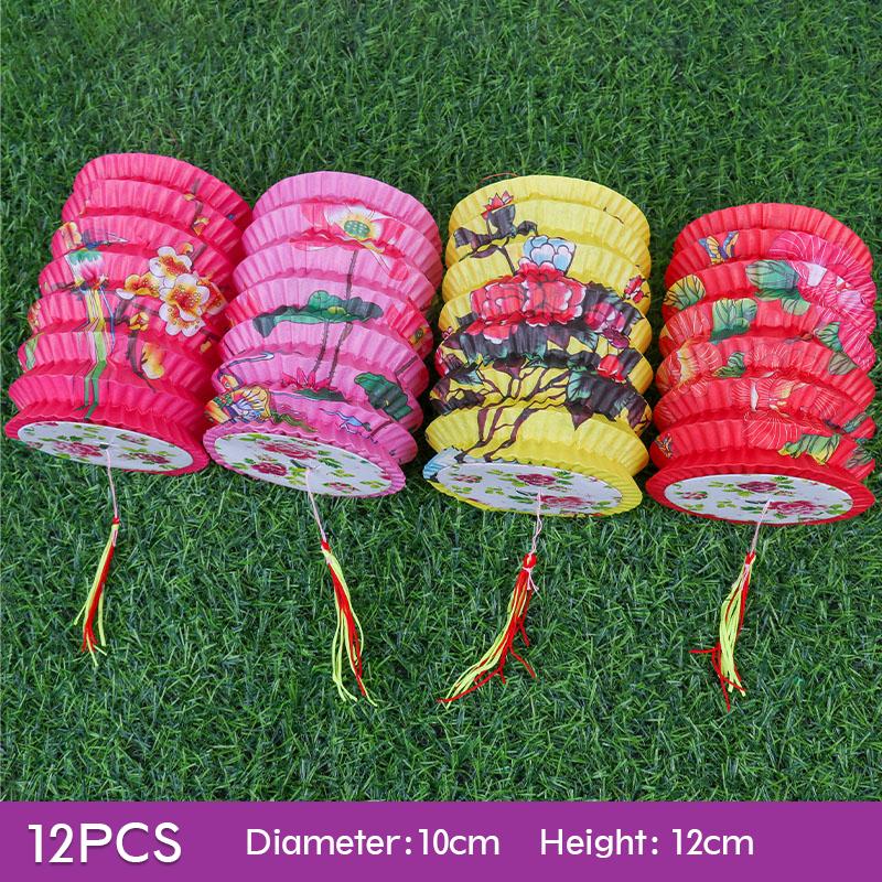 10/12pc Traditional Mid-autumn Festival Hanging Paper Lantern Folding Organ Design Chinese Style Festival Decor Portable Lantern