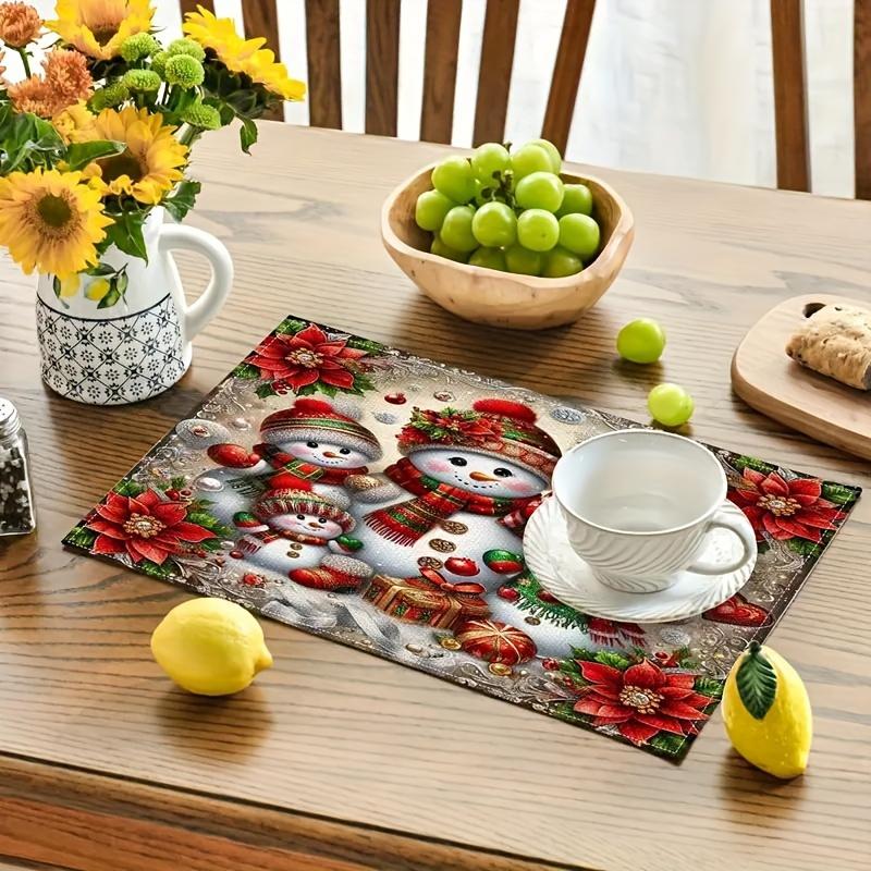 4pcs Christmas Linen Placemats Festive Holiday Table Mats for Kitchen Dining Party Decor Easy Clean