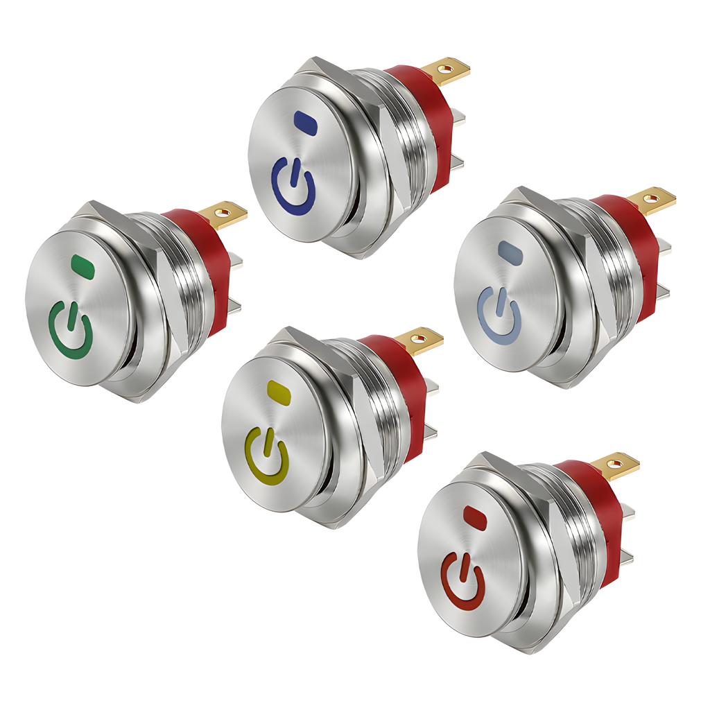 22mm Metal Button Rocker Switch Stainless Steel 12V 20A Self-locking Two Positions Car Toggle Switches ON-OFF 220V 15A 3 Pins