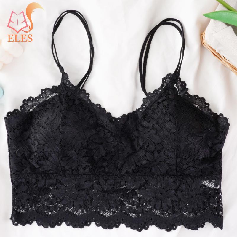 Women Lace Flower Bra Double Strap Backless Tank Top Vest No Restraint Breathable Underwear