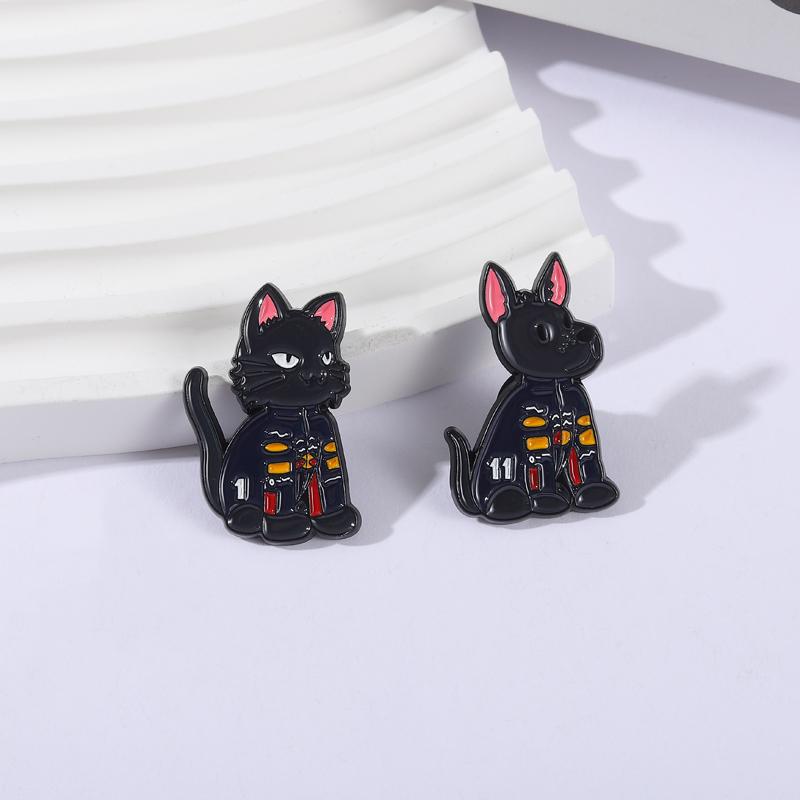 F1 Cat Dog Enamel Pins Cartoon Black Animals Brooches Lapel Badges Clothes Fun Game Jewelry Gift for Kids Friends