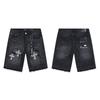Purple Jeans Streetwear Loose Fit Denim Shorts Men Women Mid-Rise Straight Cut With Embroidery Stone Wash
