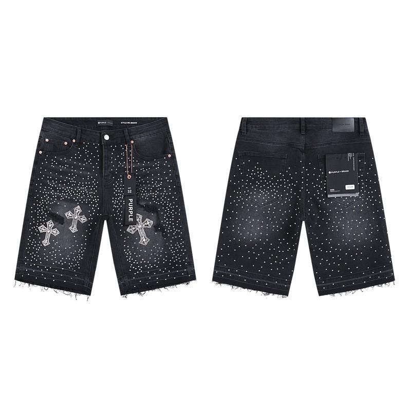 Purple Jeans Streetwear Loose Fit Denim Shorts Men Women Mid-Rise Straight Cut With Embroidery Stone Wash