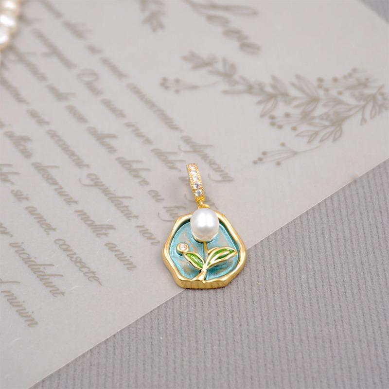 Monet Garden Oil Painting Necklace Accessories Women's Freshwater Pearl Flower Vintage Chinese Pendant Accessories