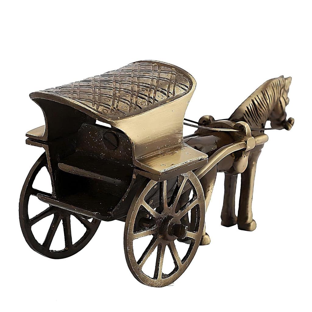 Brass Horse Cart Tanga Showpiece for Office, Home, Horse Carriage (Ghoda Gadi) for Good Luck Home Decor