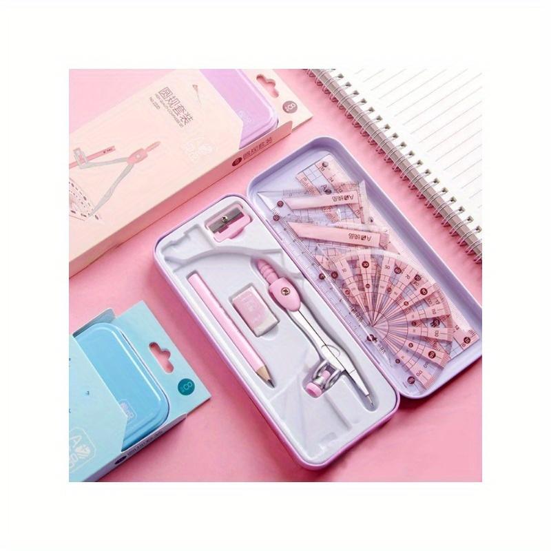 8pcs/Set, Ruler Compass Pencil Set, Geometry Math Drawing Stationery, School Supplies