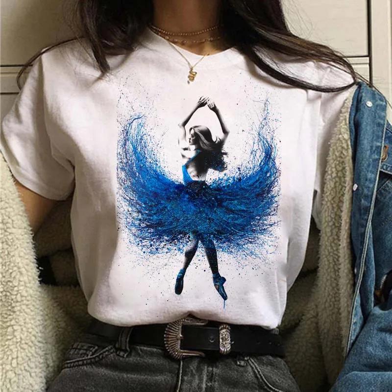 Women T Shirts Harajuku Short Sleeves Tshirt Ballet Dancer Printed White T Shirt Tees Shirt Femme Top