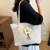 Simple Flower Decoration Large Capacity Women Casual Grass Woven Bag For Everyday Travel
