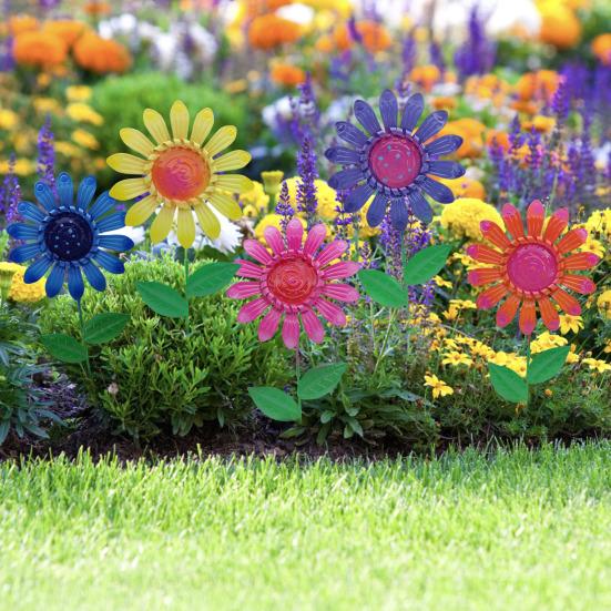 Yousheng Metal Flower Garden Stake Planter Insert Flower Stake with Leaves Outdoor Decorative Stake for Yard Art Window Box Decor