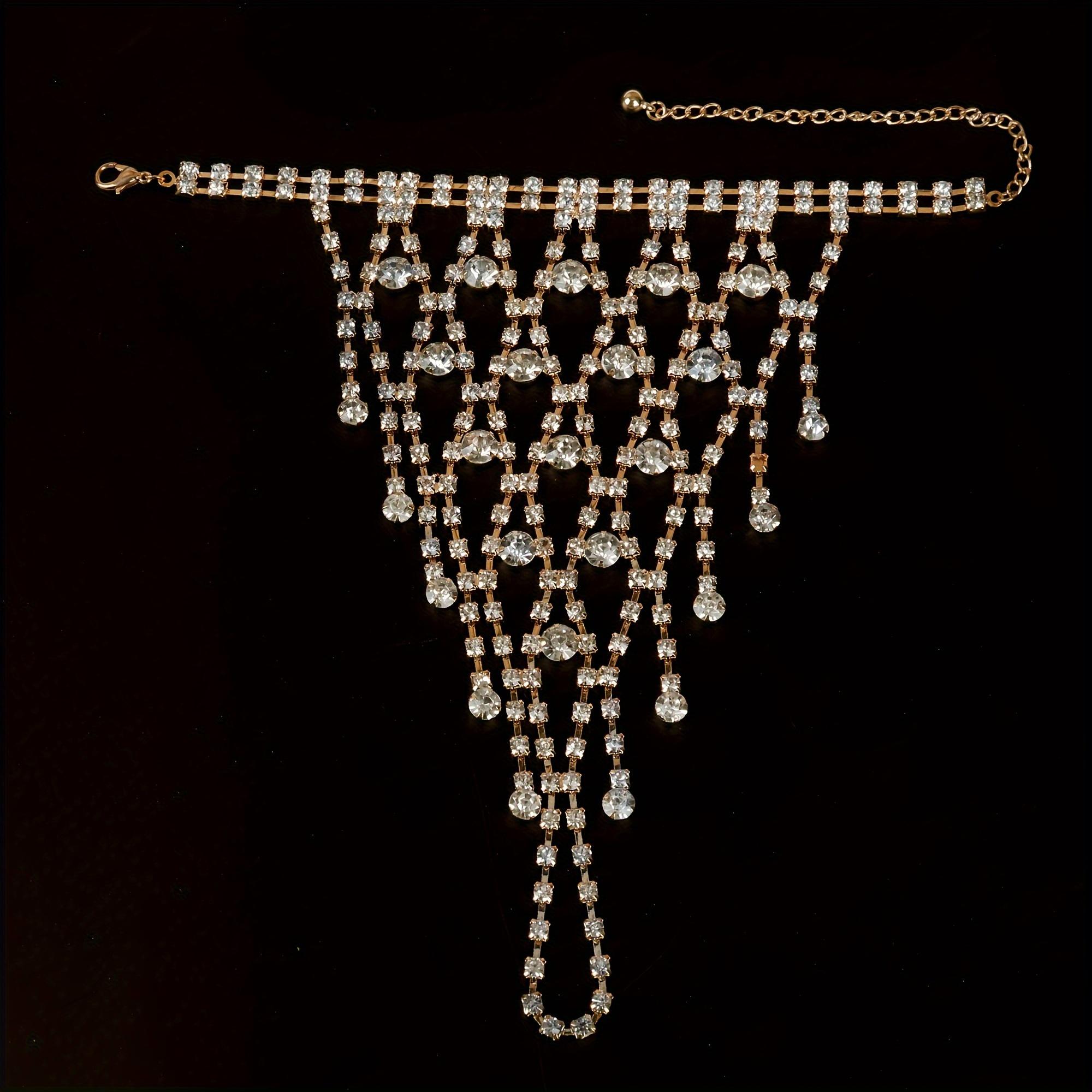 

1pc Shiny Copper Rhinestone Hollow Tassel Bracelet, 2 Colors Available, Ideal for Parties, Weddings & Stage Shows золотистий