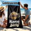 Custom Name Personalized Los Angeles Lakers basketball Print Beach Towel, for Trip Camping Beach Party Home Decor, Birthday Gift for Family & Friends