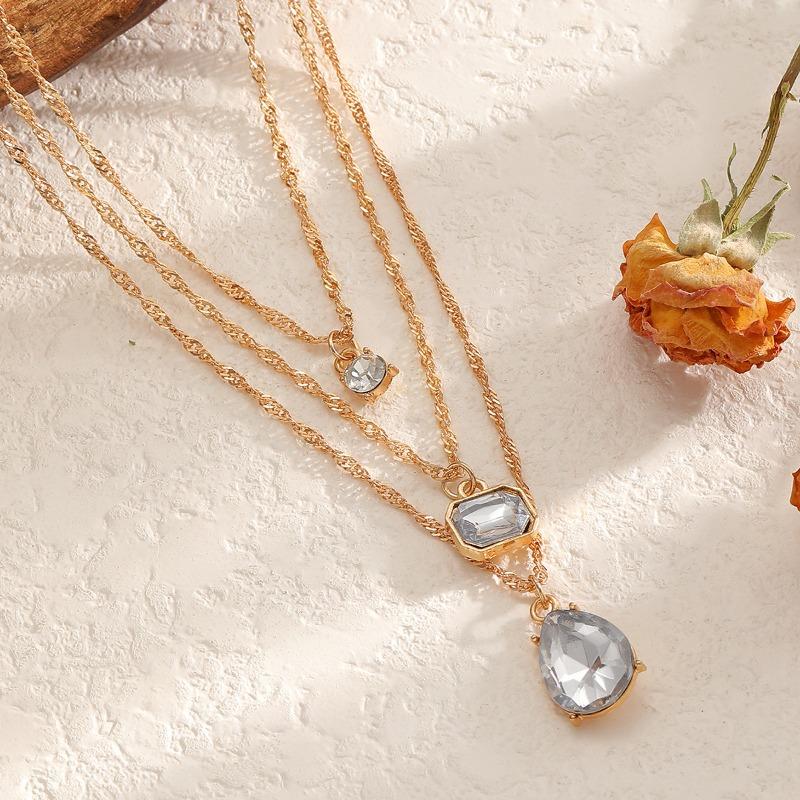 Fashion Irregular Water Drop Gem Necklace, Simple and Versatile Light Luxury Multi-layer Stacked Sweater Chain Necklace