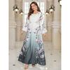 2025 Middle East Cross-Border Women Clothes Robe Print Beads Hot Drilling Round Neck Dubai Arab Dress Dress