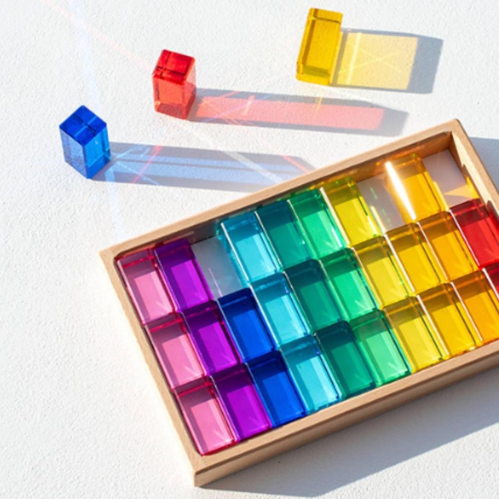 Acrylic Blocks with Wooden Tray Educational Construction Set Clear for Classroom