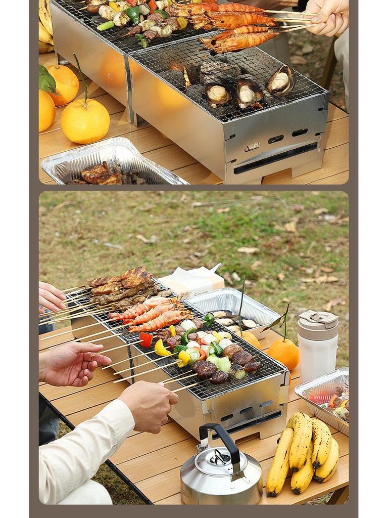 Tragbarer Holzkohlegrill: Outdoor Camping Tischkocher zum Braten von Fleisch & Spießen