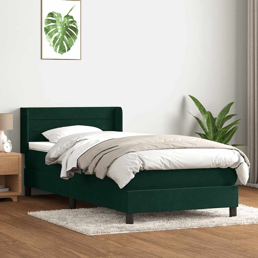 Box Spring Bed with Mattress Dark Green 80 x 220 cm Velvet