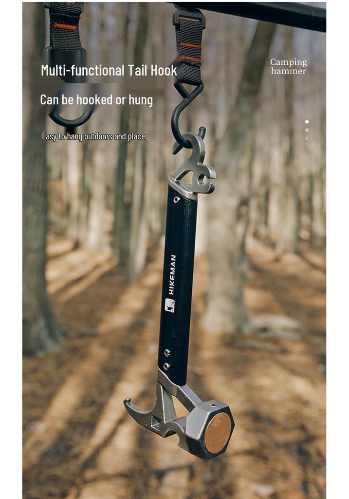 Multi-functional Outdoor Camping Hammer: Tent Peg Hammer, Nail Puller, Bottle Opener, Survival Tool.