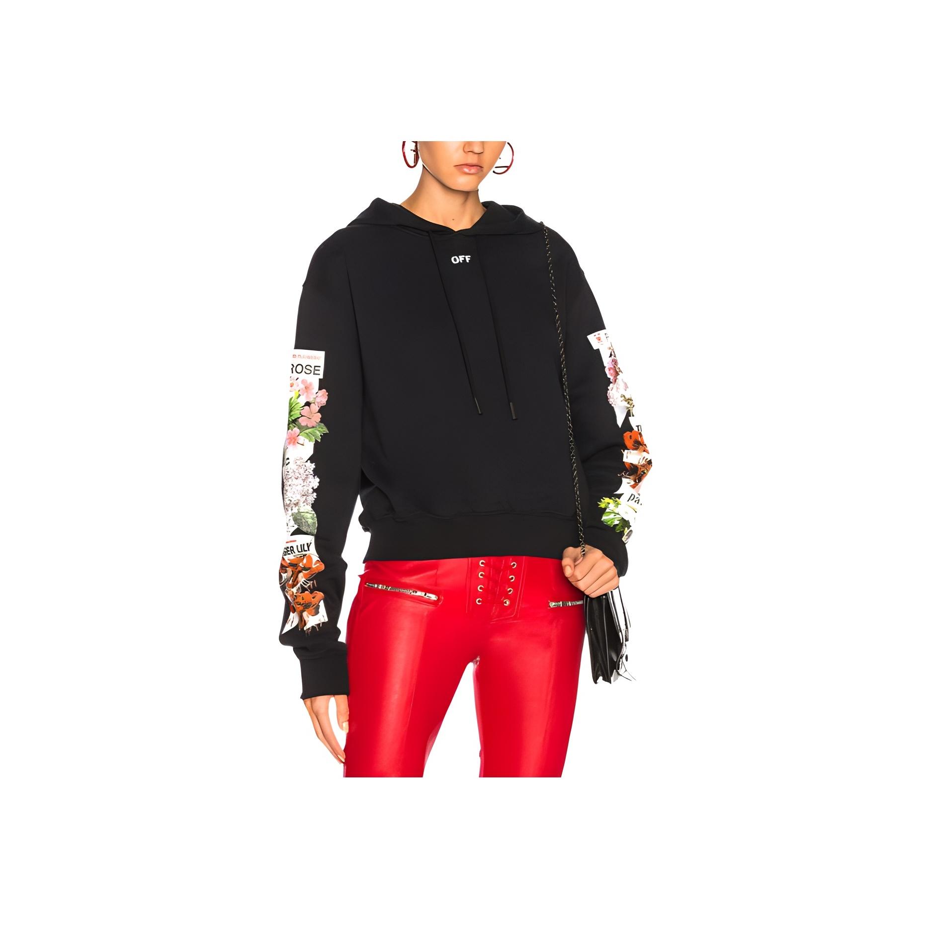 

Off-White Осень/Зима 22 Толстовка с цветочным принтом, стандартный крой, женские толстовки с капюшоном, черный цвет OWBB016R180030091088 XS