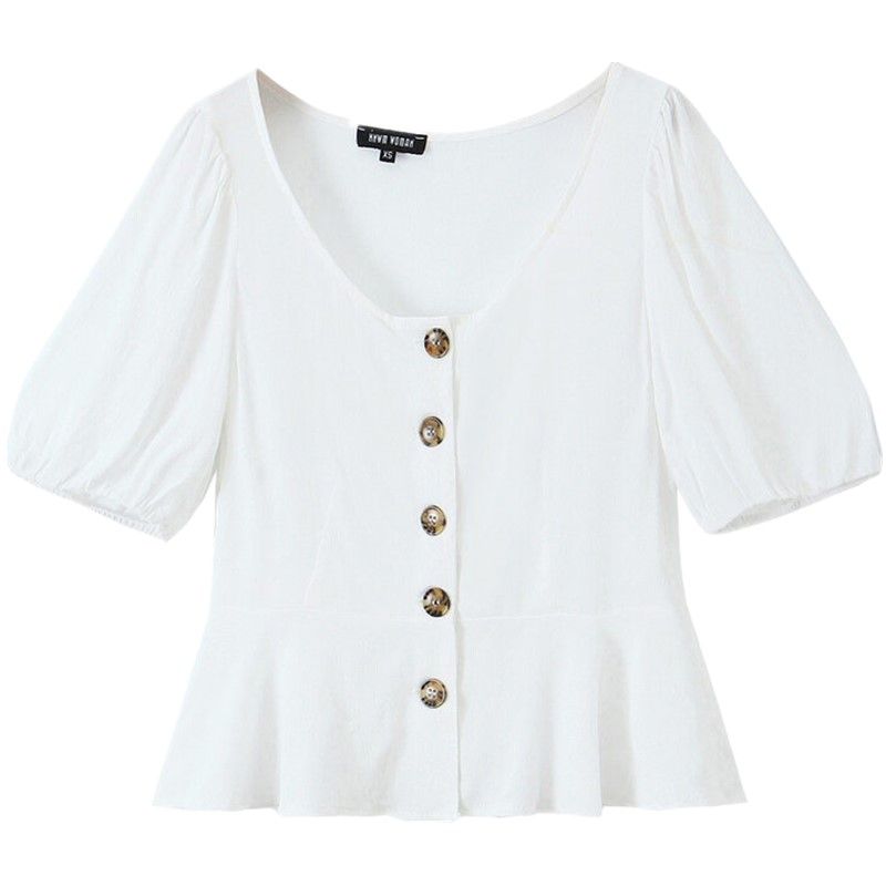 Fashion Style 2024 Summer New Arrival Women's Clothing Stylish Easiest for Match Slim Looking Short Sleeve V-neck Puff Sleeve Short Tops