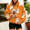 Women's Halloween Print Hoodie with Large Pet Pocket for Fall and Winter Casual Wear