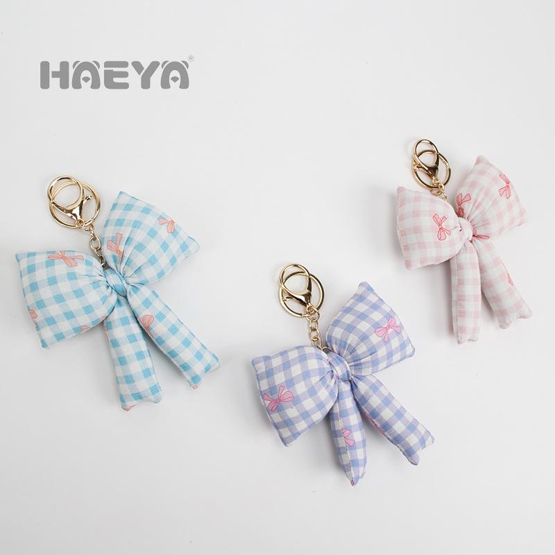 Korean Plaid Bow Keyring Doll Bag Charm Ornament