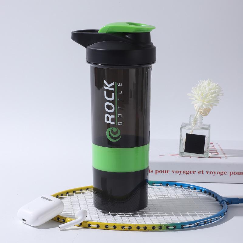

Three-Layer Fitness Shaker Bottle with Food Grade Pill and Powder Compartments 500ml зелёный