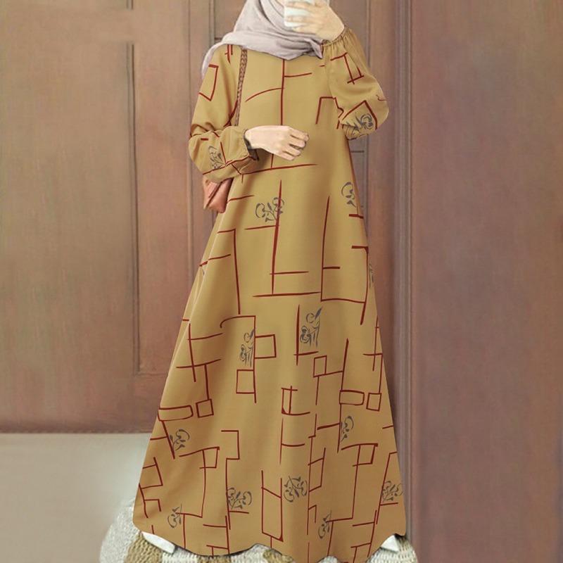 Women's Plus Size Casual Pullover Long Sleeve Loose Crew Neck Long Dress