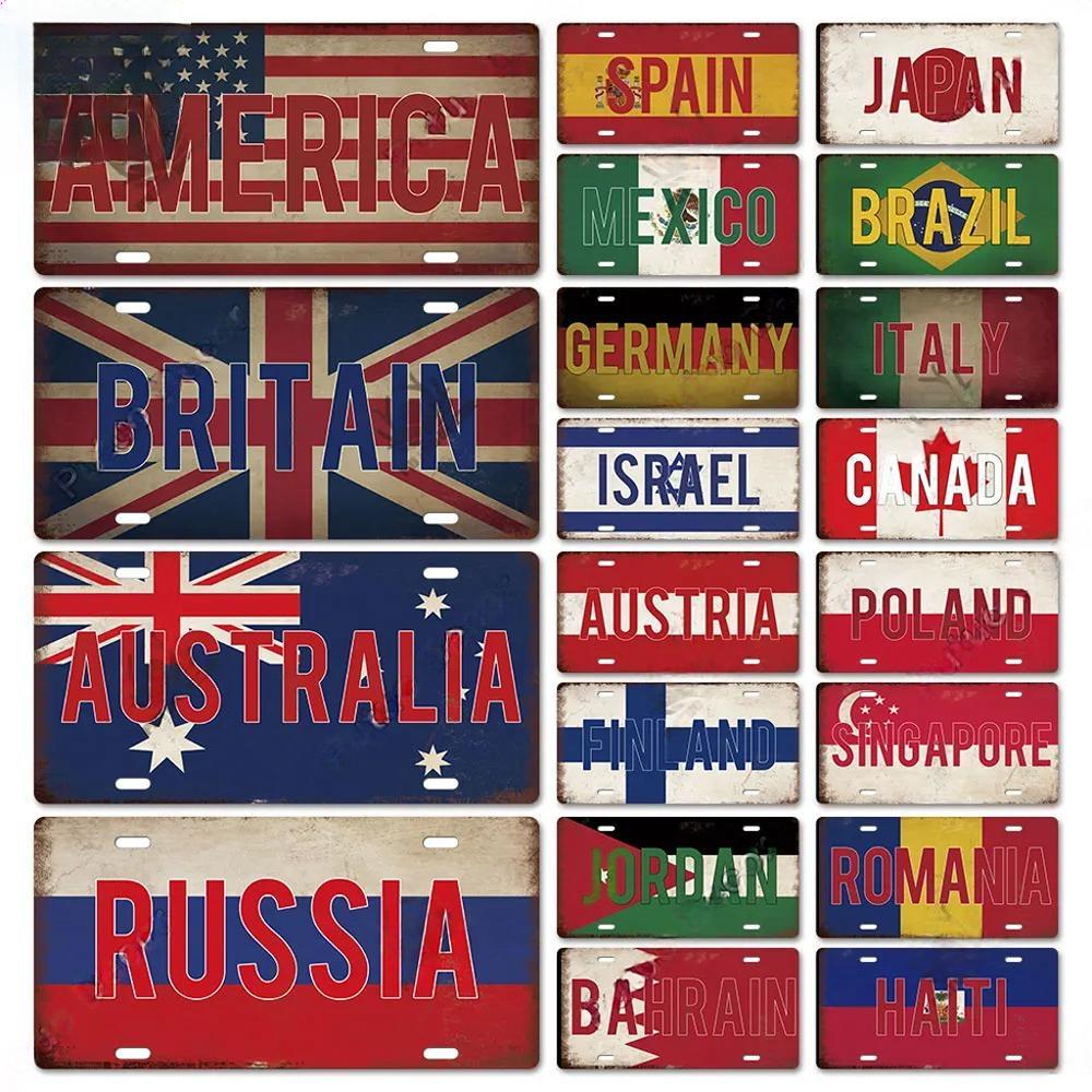 FJ Country National Flag Metal TinSigns Decor License Plate Plaque Metal Vintage Home Wall Decoration for Bar Pub Man Cave