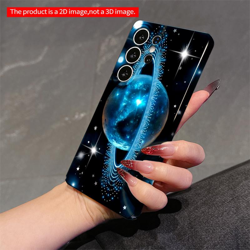 2DFlat Samsung Phone Case Cosmic Blue Planet with Glowing Rings Applicable To Galaxy S23 S24 S25ULTRA S26 A12 A14 A15 A16 A54 A55