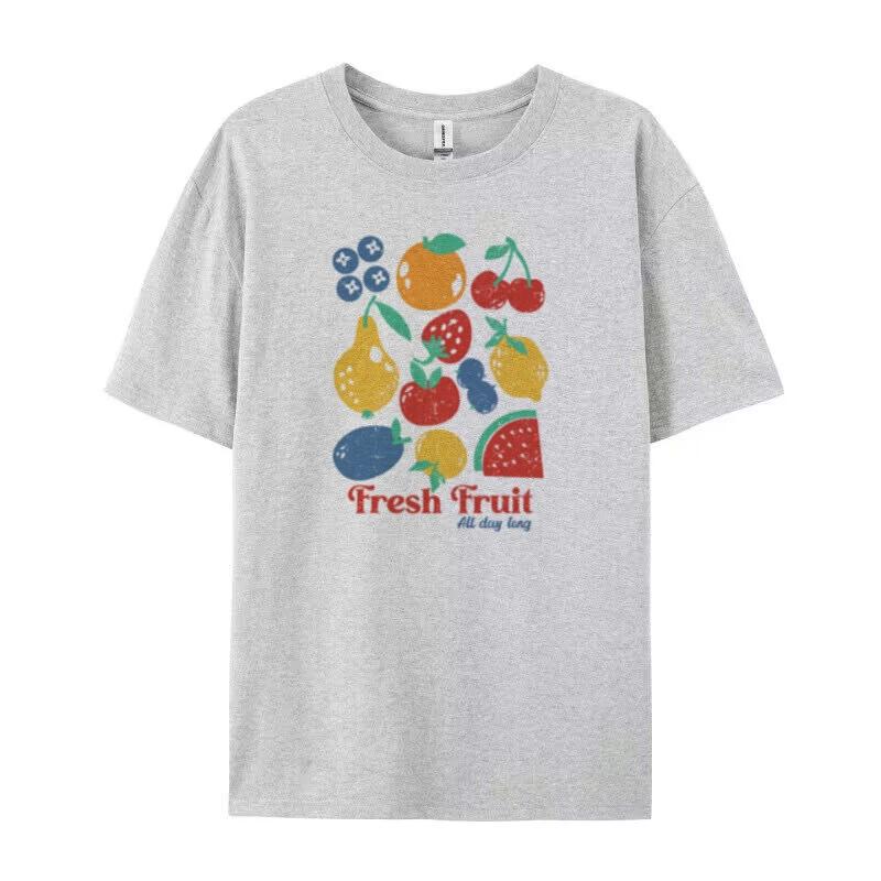 FeUnisex Cartoon Fruit Print T Shirt Cute Y2k Aesthetic TShirt Short Sleeve Loose Streetwear Graphic Tees Women Retro Fashion Top
