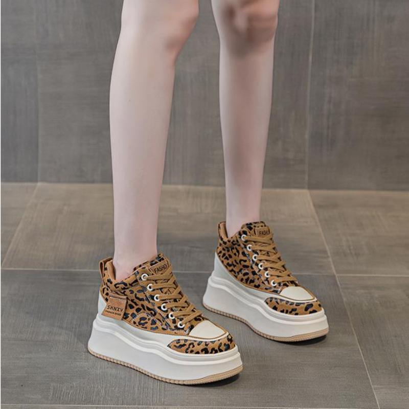 Mode 7CM Plateau Keilabsatz Sneakers Schuhe Damen Sexy High Top Leopardenmuster Damen Freizeitschuhe Mode Sneakers Frühling Warmes Fell Winter