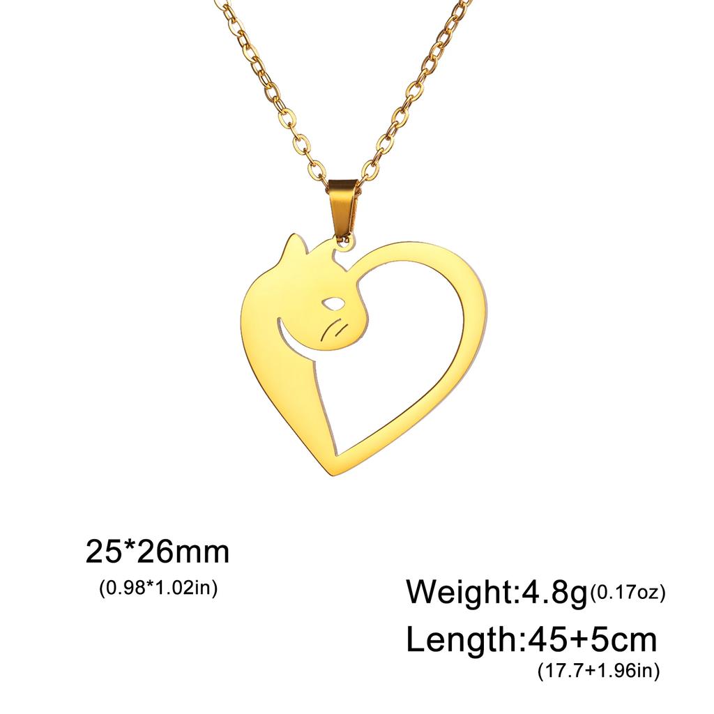 Cazador Animal Cat Kitten Heart Pendant Women's Necklace Stainless Steel Cute Choker Chain Jewelry Birthday Valentine Gift 2026