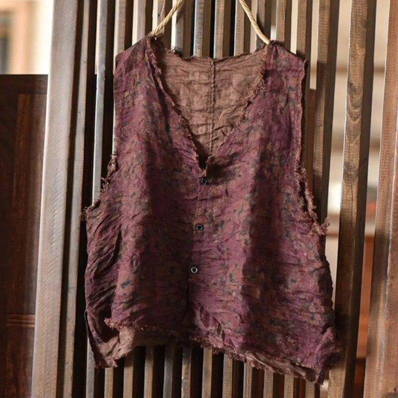 

Johnature женские винтажные топы на пуговицах с цветочным принтом и v-образным вырезом, летние женские топы на пуговицах в китайском стиле One Size фиолетовый