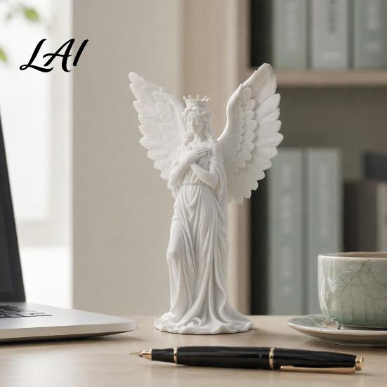 3D Printed Angel Statue Crown Figurine Vintage Guardian Angle Statue Shape Ornament Artistic Winged Women Sculpture for Home Tabletop Decoration