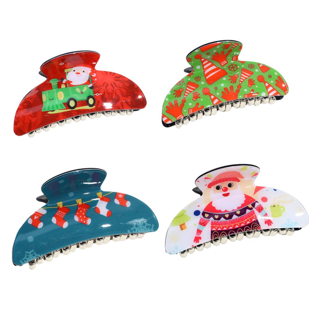 Christmas Theme Plastic Hair Claw Festival Photography Hair Accessories for Women Girls High Ponytail Anti-Slip Hairpins