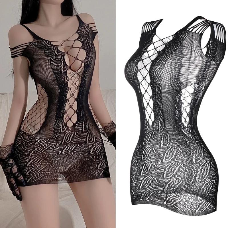 23 Styles Black Fishnet Lenceria Erotica Mujer Sexi Hollow Out Perspective Babydoll Chemise  Summer Beach Bikini Dress
