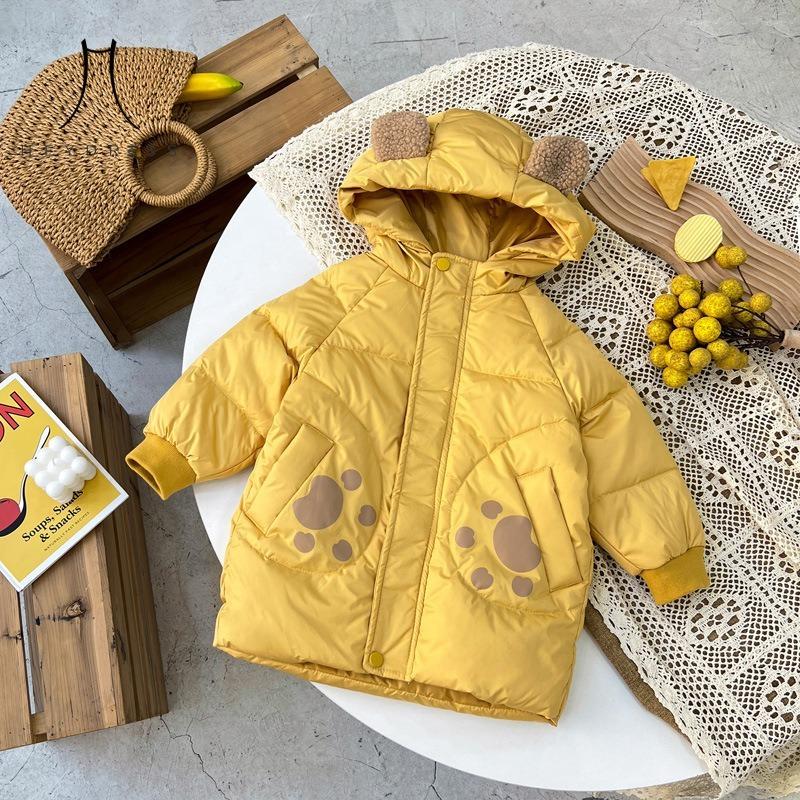 

Детский пуховик средней длины, осенне-зимняя теплая куртка, детская одежда, модный повседневный пуховик 100 жёлтый