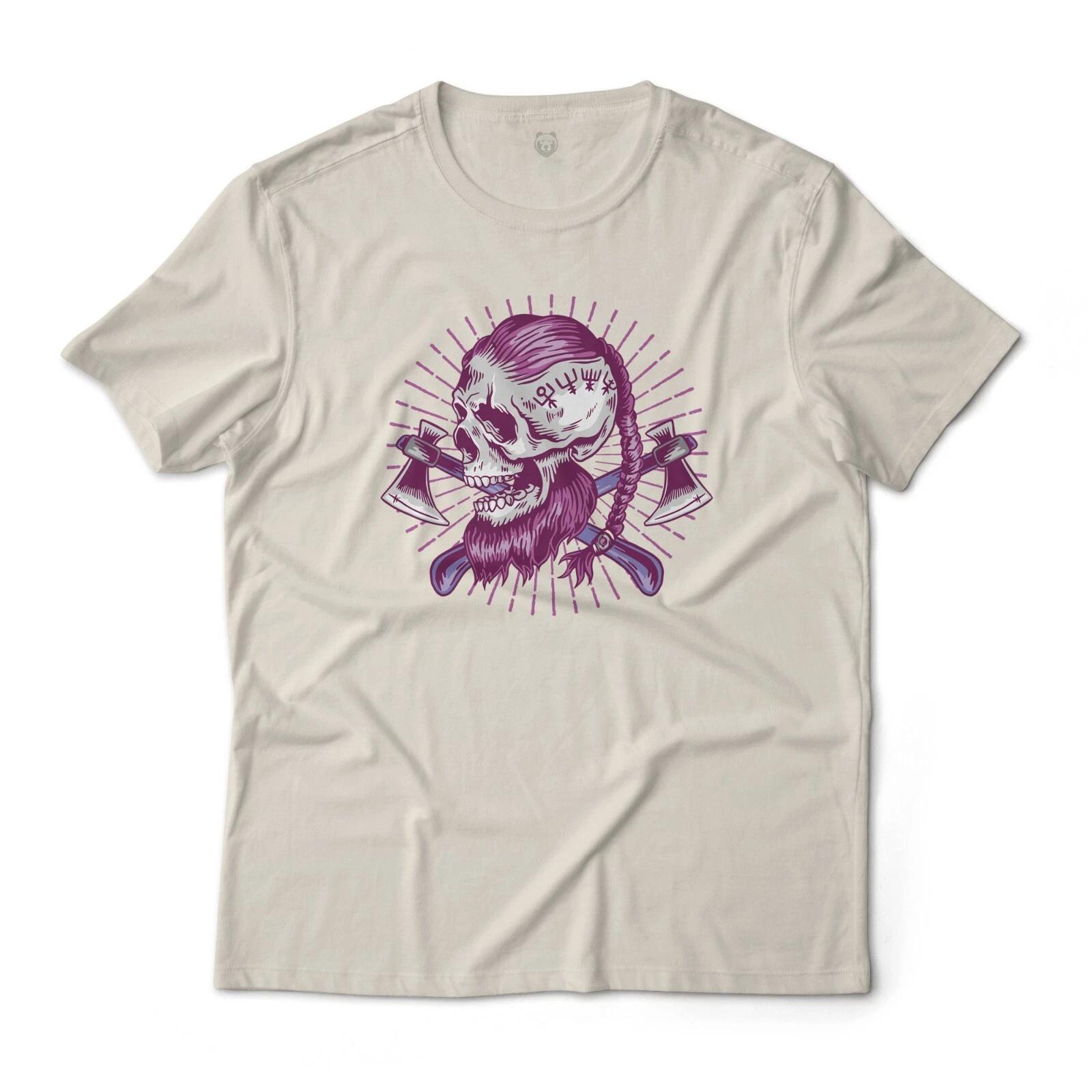 Epic Viking Warrior Cross Axes Skull Graphic T-T-Shirt Lightweight Cotton Tee 3XL