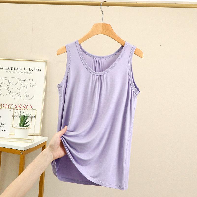 

Большие размеры Майки Свободные складки Летние женские Модальные безрукавки Футболки Однотонные домашние топы и майки Жилеты XL до 6XL 6XL светло-фиолетовый