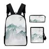 Popular Chinese style ink painting 3D Print 3pcs/Set School Bags Laptop Daypack Backpack Inclined shoulder bag Pencil Case