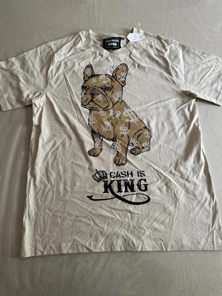 

With Dog And $ Graphic Cash Is King beige T Shirt 3XL