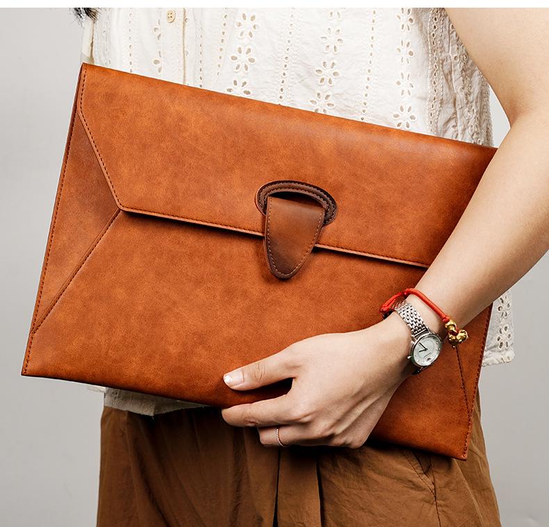 A4 Waterproof Leather Business Document Bag - Customizable Minimalist Briefcase with Logo Printing
