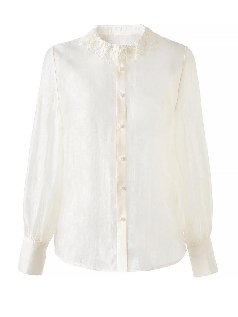 Nanyou High-Quality Lace Trim Mist-Effect Ice Silk Long-Sleeve Women's Shirt