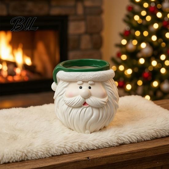 Christmas Themed Desk Accessory Cute Santa Claus Resin Flowerpot, Decorative Desktop Window Sill Decoration Planter, Hand Painted Container for Indoor